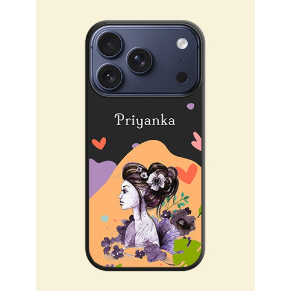 Namecase For Her With Fancy Lady Image On Space Black Custom Soft Matte Mobile Back Cover - Apple iPhone 17 Pro