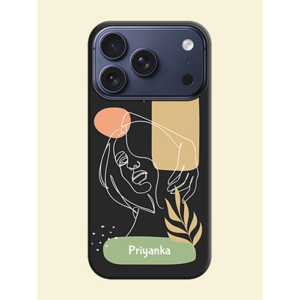 Custom Text With Line Art Of Women & Leaves Design On Space Black Custom Soft Matte Mobile Back Cover - Apple iPhone 17 Pro Custom Text With Line Art Of Women & Leaves Design On Space Black Custom Soft Matte Mobile Back Cover - Apple iPhone 17 Pro