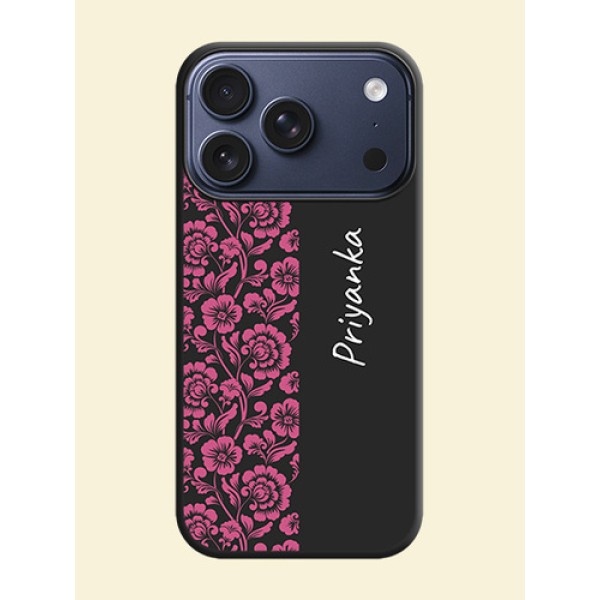 Pink Floral Pattern Design With Custom Text On Space Black Custom Soft Matte Mobile Back Cover - Apple iPhone 17 Pro Pink Floral Pattern Design With Custom Text On Space Black Custom Soft Matte Mobile Back Cover - Apple iPhone 17 Pro
