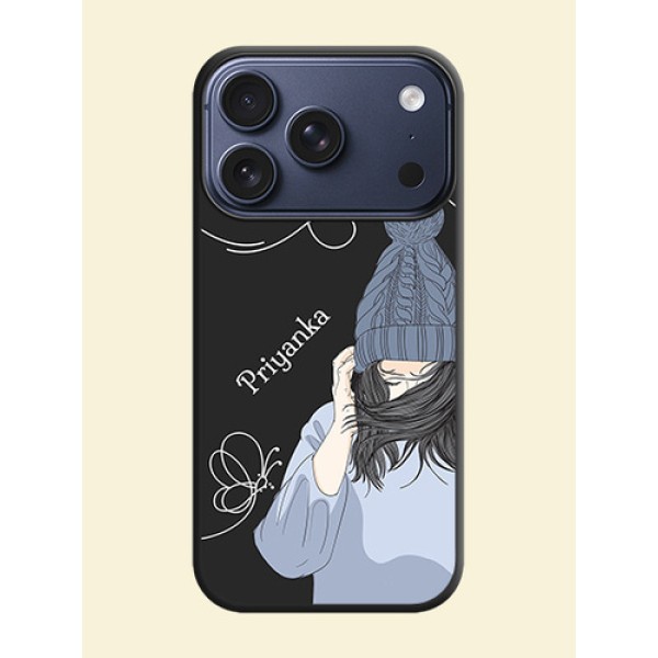Girl With Blue Winter Outfiit Custom Text Design On Space Black Custom Soft Matte Mobile Back Cover - Apple iPhone 17 Pro Girl With Blue Winter Outfiit Custom Text Design On Space Black Custom Soft Matte Mobile Back Cover - Apple iPhone 17 Pro