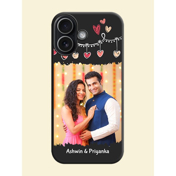 Pink Love Hangings with Name On Space Black Custom Soft Matte Mobile Back Cover - Apple iPhone 17 Pink Love Hangings with Name On Space Black Custom Soft Matte Mobile Back Cover - Apple iPhone 17