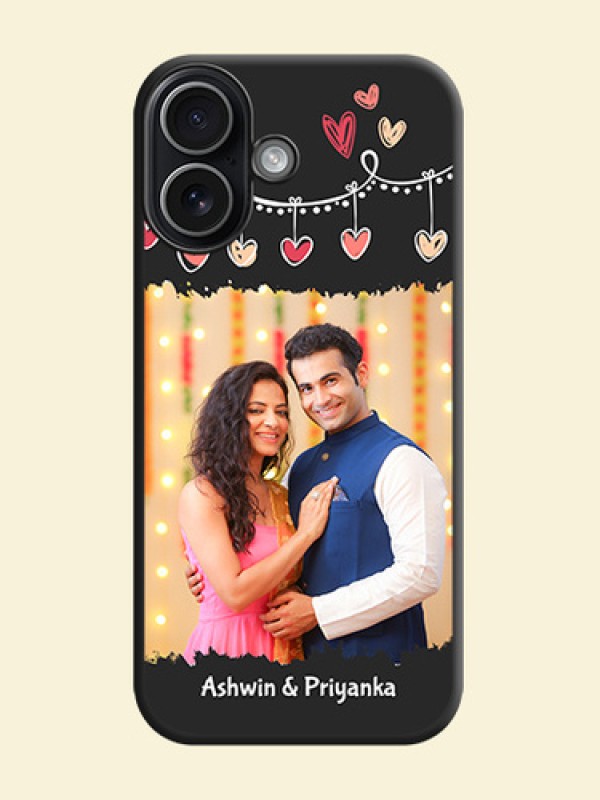 Pink Love Hangings with Name On Space Black Custom Soft Matte Mobile Back Cover - Apple iPhone 17
