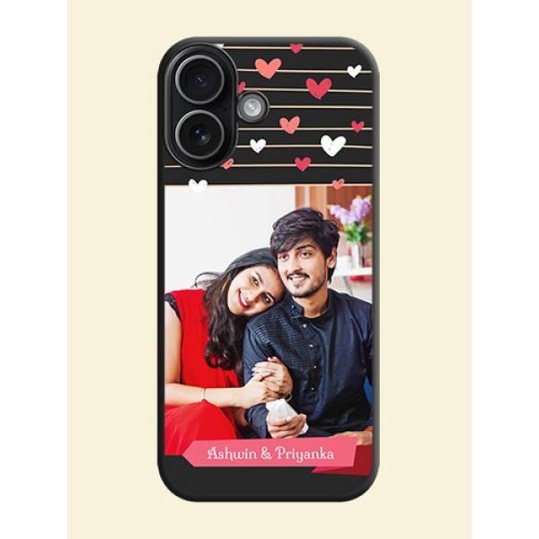 Love Pattern with Name on Pink Ribbon on Photo On Space Black Custom Soft Matte Mobile Back Cover - Apple iPhone 17 Love Pattern with Name on Pink Ribbon on Photo On Space Black Custom Soft Matte Mobile Back Cover - Apple iPhone 17