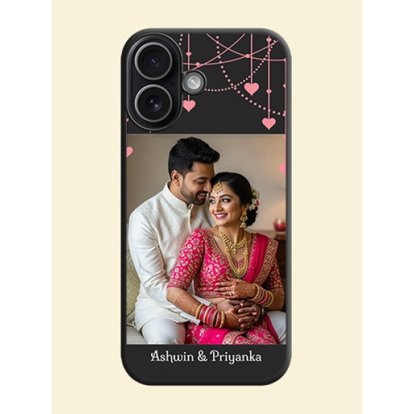 Pink Love Hangings with Text On Space Black Custom Soft Matte Mobile Back Cover - Apple iPhone 17 Pink Love Hangings with Text On Space Black Custom Soft Matte Mobile Back Cover - Apple iPhone 17