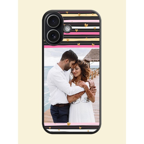 Multicolor Lines and Golden Love Symbols Design on Photo On Space Black Custom Soft Matte Mobile Back Cover - Apple iPhone 17 Multicolor Lines and Golden Love Symbols Design on Photo On Space Black Custom Soft Matte Mobile Back Cover - Apple iPhone 17