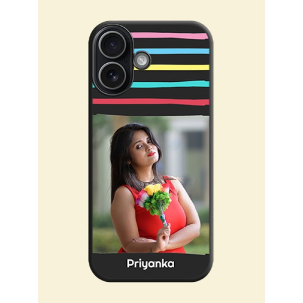 Multicolor Lines with Image On Space Black Custom Soft Matte Mobile Back Cover - Apple iPhone 17 Multicolor Lines with Image On Space Black Custom Soft Matte Mobile Back Cover - Apple iPhone 17