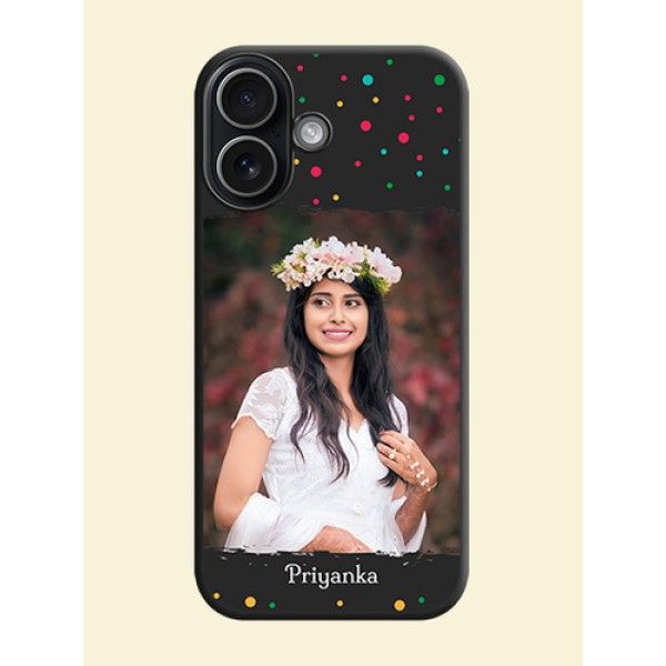 Multicolor Dotted Pattern with Text On Space Black Custom Soft Matte Mobile Back Cover - Apple iPhone 17 Multicolor Dotted Pattern with Text On Space Black Custom Soft Matte Mobile Back Cover - Apple iPhone 17