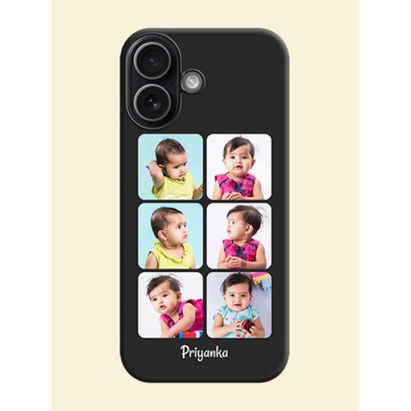 Floral Art with 6 Image Holder on Photo On Space Black Custom Soft Matte Mobile Back Cover - Apple iPhone 17 Floral Art with 6 Image Holder on Photo On Space Black Custom Soft Matte Mobile Back Cover - Apple iPhone 17