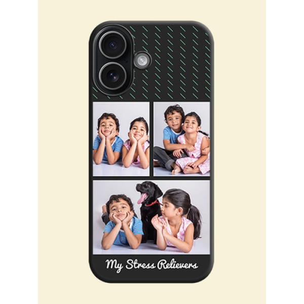 Cross Dotted Pattern with 2 Image Holder On Space Black Custom Soft Matte Mobile Back Cover - Apple iPhone 17 Cross Dotted Pattern with 2 Image Holder On Space Black Custom Soft Matte Mobile Back Cover - Apple iPhone 17