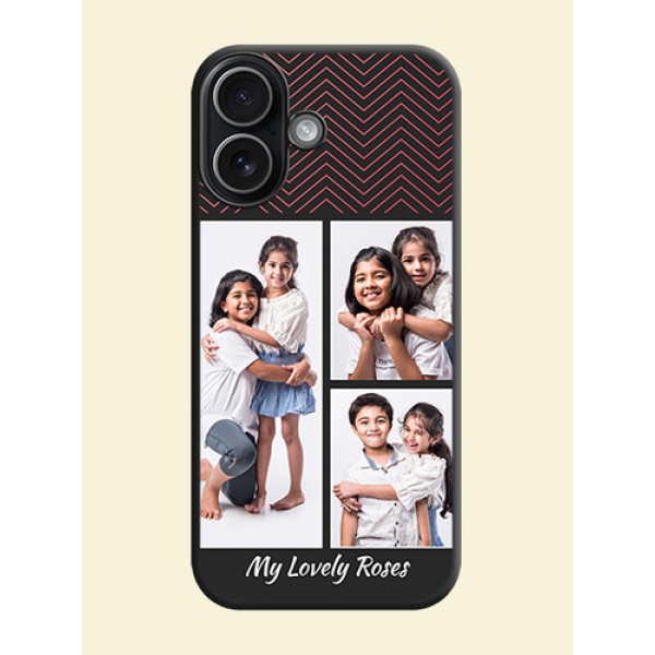Wave Pattern with 3 Image Holder On Space Black Custom Soft Matte Mobile Back Cover - Apple iPhone 17 Wave Pattern with 3 Image Holder On Space Black Custom Soft Matte Mobile Back Cover - Apple iPhone 17