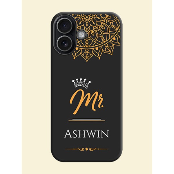 Mr Name with Floral Design On Space Black Custom Soft Matte Mobile Back Cover - Apple iPhone 17