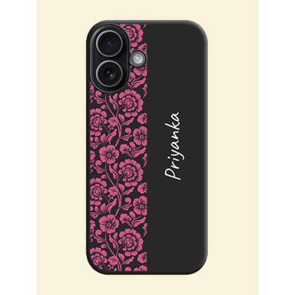Pink Floral Pattern Design With Custom Text On Space Black Custom Soft Matte Mobile Back Cover - Apple iPhone 17 Pink Floral Pattern Design With Custom Text On Space Black Custom Soft Matte Mobile Back Cover - Apple iPhone 17