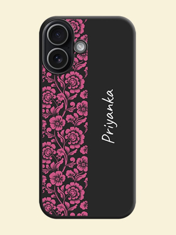 Pink Floral Pattern Design With Custom Text On Space Black Custom Soft Matte Mobile Back Cover - Apple iPhone 17