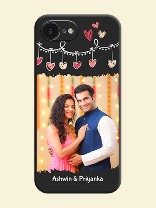 Pink Love Hangings with Name On Space Black Custom Soft Matte Mobile Back Cover - Apple iPhone 17e
