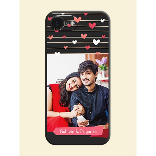 Love Pattern with Name on Pink Ribbon on Photo On Space Black Custom Soft Matte Mobile Back Cover - Apple iPhone 17e Love Pattern with Name on Pink Ribbon on Photo On Space Black Custom Soft Matte Mobile Back Cover - Apple iPhone 17e