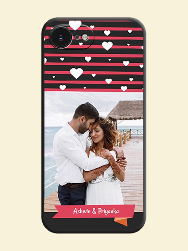 White Color Love Symbols with Pink Lines Pattern On Space Black Custom Soft Matte Mobile Back Cover - Apple iPhone 17e