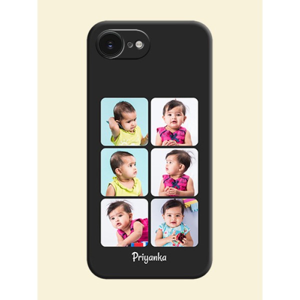 Floral Art with 6 Image Holder on Photo On Space Black Custom Soft Matte Mobile Back Cover - Apple iPhone 17e Floral Art with 6 Image Holder on Photo On Space Black Custom Soft Matte Mobile Back Cover - Apple iPhone 17e