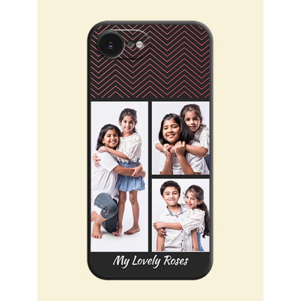 Wave Pattern with 3 Image Holder On Space Black Custom Soft Matte Mobile Back Cover - Apple iPhone 17e Wave Pattern with 3 Image Holder On Space Black Custom Soft Matte Mobile Back Cover - Apple iPhone 17e