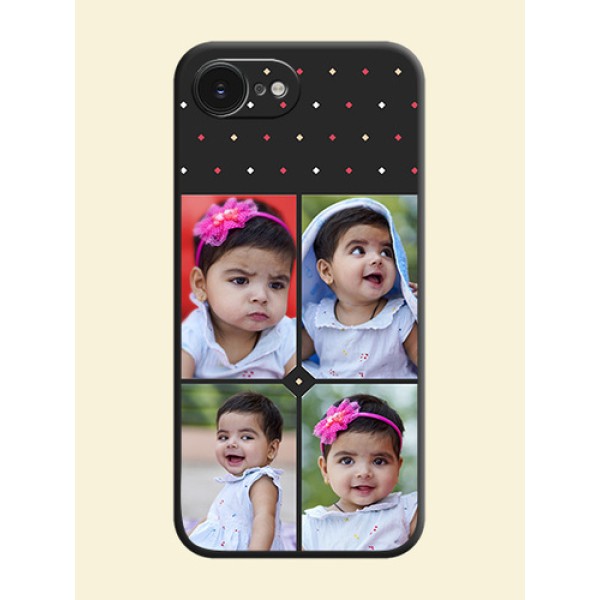 Multicolor Dotted Pattern with 4 Image Holder On Space Black Custom Soft Matte Mobile Back Cover - Apple iPhone 17e Multicolor Dotted Pattern with 4 Image Holder On Space Black Custom Soft Matte Mobile Back Cover - Apple iPhone 17e