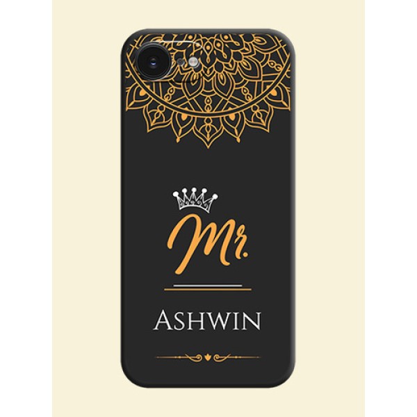 Mr Name with Floral Design On Space Black Custom Soft Matte Mobile Back Cover - Apple iPhone 17e