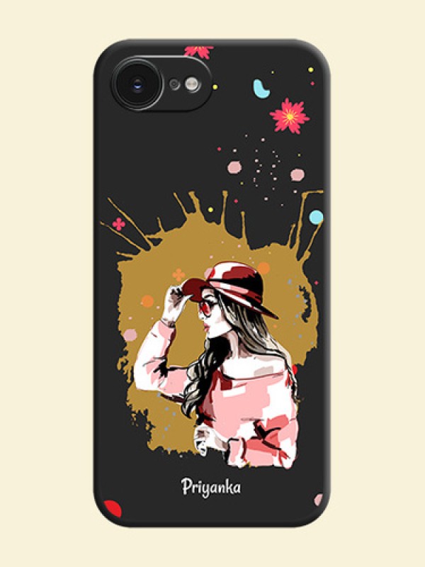 Mordern Lady With Color Splash Background With Custom Text On Space Black Custom Soft Matte Mobile Back Cover - Apple iPhone 17e