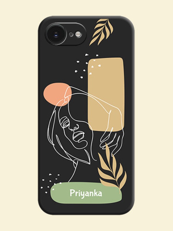 Custom Text With Line Art Of Women & Leaves Design On Space Black Custom Soft Matte Mobile Back Cover - Apple iPhone 17e