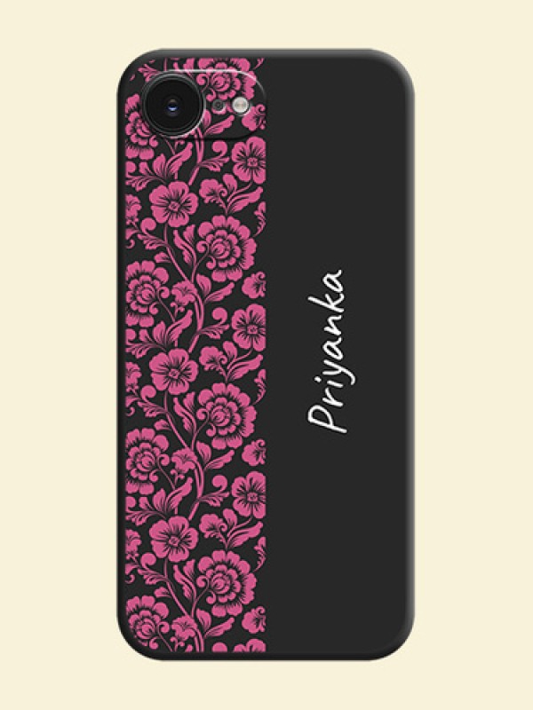 Pink Floral Pattern Design With Custom Text On Space Black Custom Soft Matte Mobile Back Cover - Apple iPhone 17e