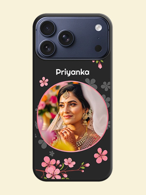 Round Image with Pink Color Floral Design on Photo On Space Black Custom Soft Matte Mobile Back Cover - Apple iPhone 18 Pro Max