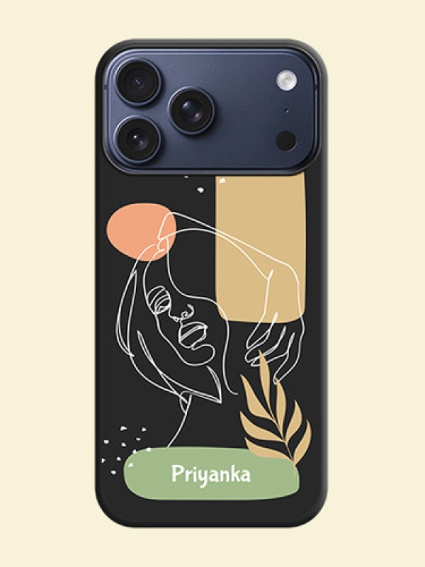 Custom Text With Line Art Of Women & Leaves Design On Space Black Custom Soft Matte Mobile Back Cover - Apple iPhone 18 Pro Max