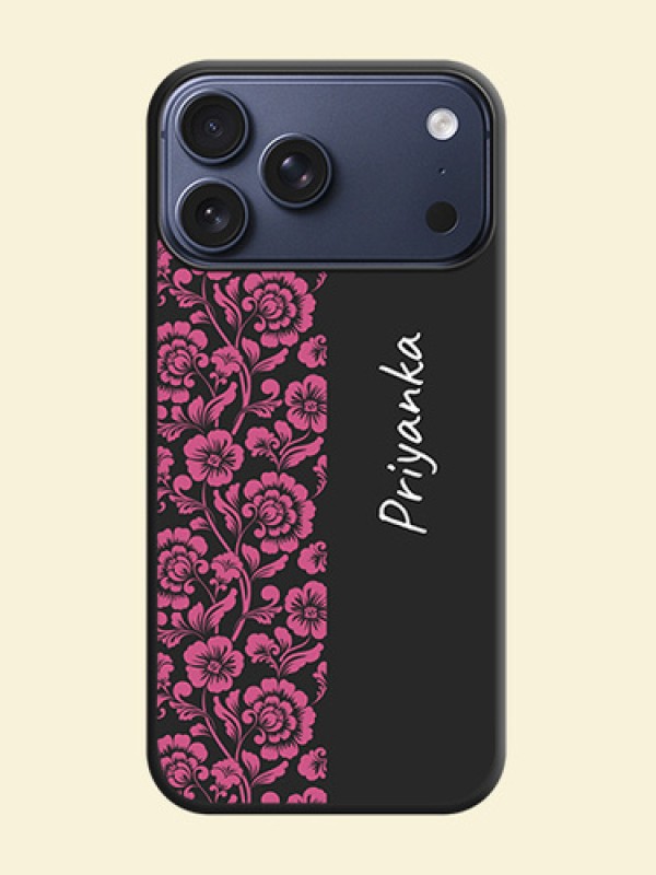 Pink Floral Pattern Design With Custom Text On Space Black Custom Soft Matte Mobile Back Cover - Apple iPhone 18 Pro Max