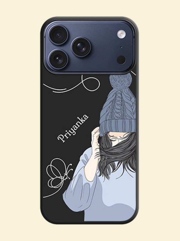 Girl With Blue Winter Outfiit Custom Text Design On Space Black Custom Soft Matte Mobile Back Cover - Apple iPhone 18 Pro Max