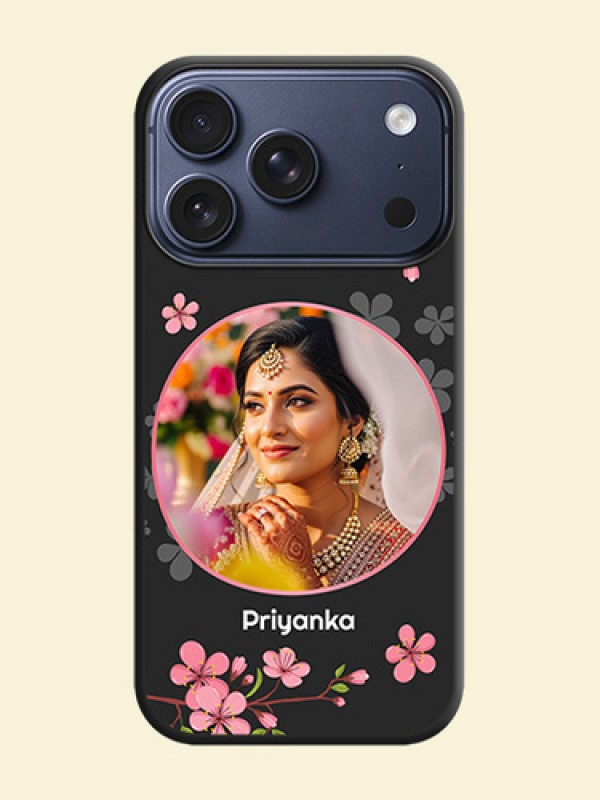 Round Image with Pink Color Floral Design on Photo On Space Black Custom Soft Matte Mobile Back Cover - Apple iPhone 18 Pro