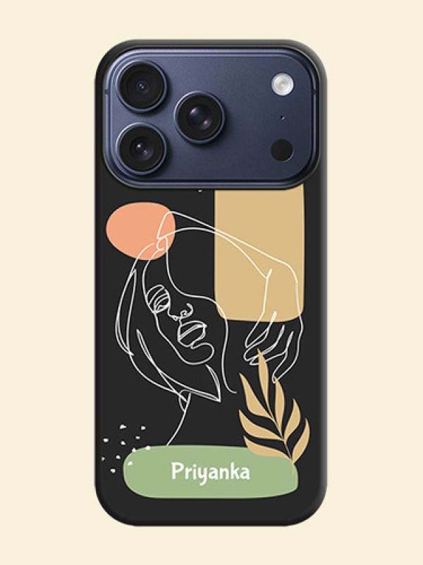Custom Text With Line Art Of Women & Leaves Design On Space Black Custom Soft Matte Mobile Back Cover - Apple iPhone 18 Pro