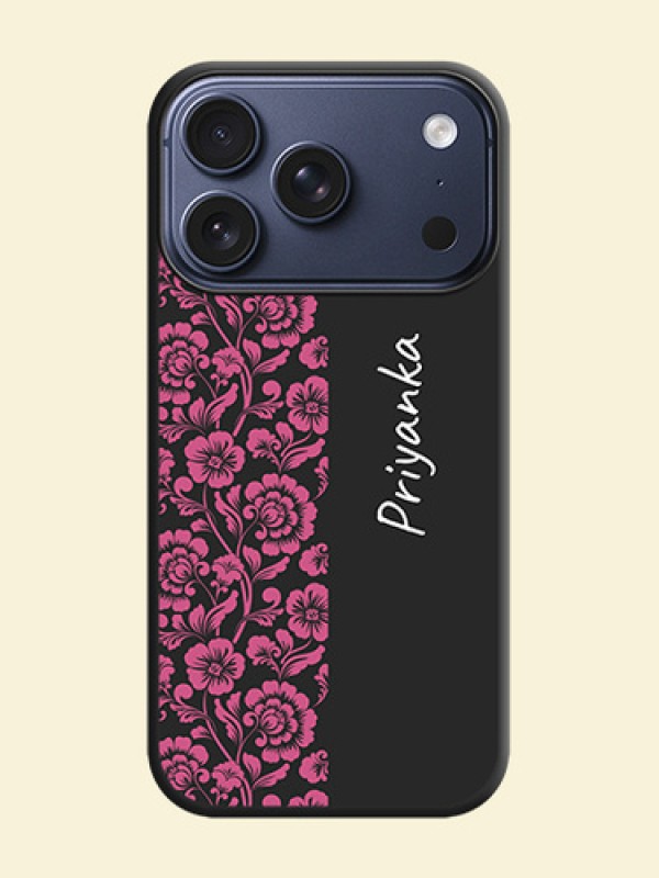 Pink Floral Pattern Design With Custom Text On Space Black Custom Soft Matte Mobile Back Cover - Apple iPhone 18 Pro