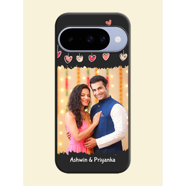 Pink Love Hangings with Name On Space Black Custom Soft Matte Mobile Back Cover - Google Pixel 10 5G