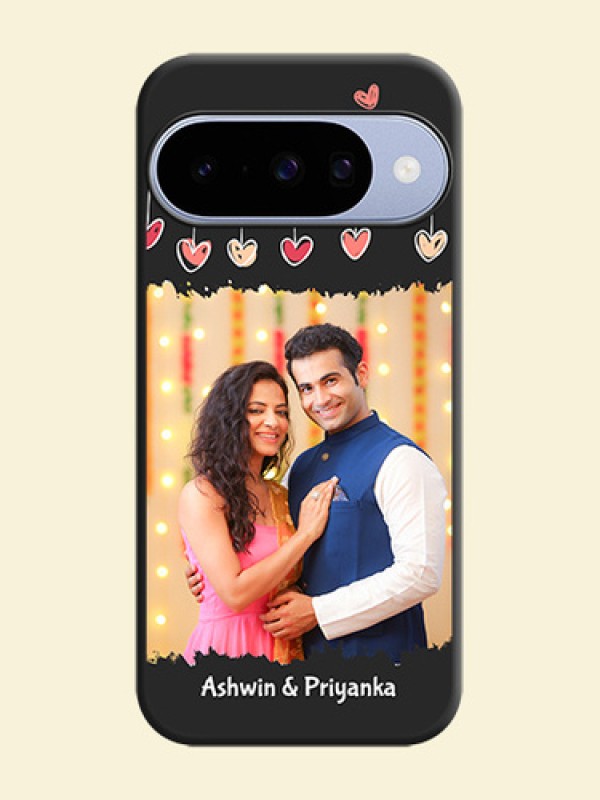 Pink Love Hangings with Name On Space Black Custom Soft Matte Mobile Back Cover - Google Pixel 10 5G