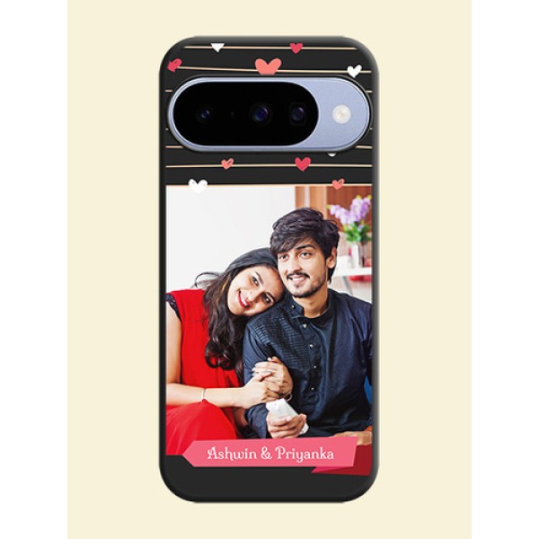 Love Pattern with Name on Pink Ribbon on Photo On Space Black Custom Soft Matte Mobile Back Cover - Google Pixel 10 5G