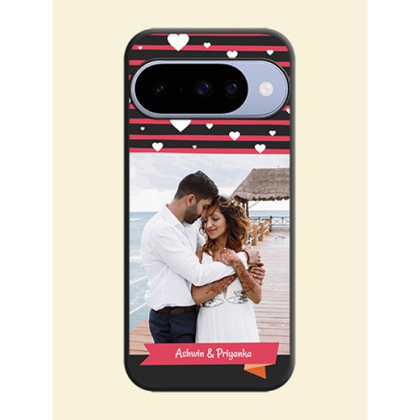 White Color Love Symbols with Pink Lines Pattern On Space Black Custom Soft Matte Mobile Back Cover - Google Pixel 10 5G