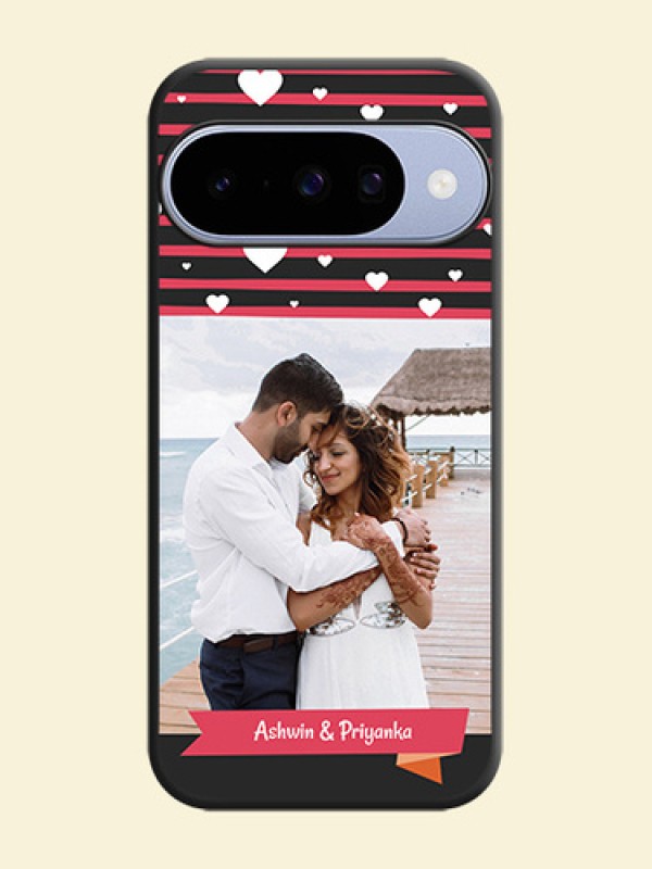White Color Love Symbols with Pink Lines Pattern On Space Black Custom Soft Matte Mobile Back Cover - Google Pixel 10 5G