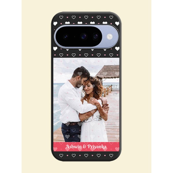 White Color Love Symbols with Text Design on Photo On Space Black Custom Soft Matte Mobile Back Cover - Google Pixel 10 5G