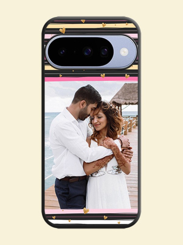 Multicolor Lines and Golden Love Symbols Design on Photo On Space Black Custom Soft Matte Mobile Back Cover - Google Pixel 10 5G