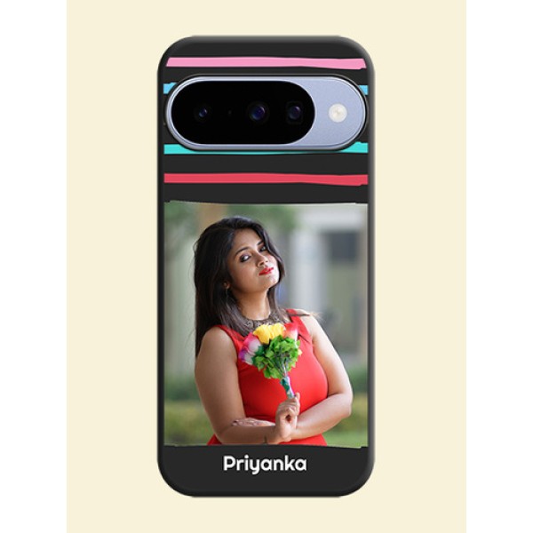 Multicolor Lines with Image On Space Black Custom Soft Matte Mobile Back Cover - Google Pixel 10 5G