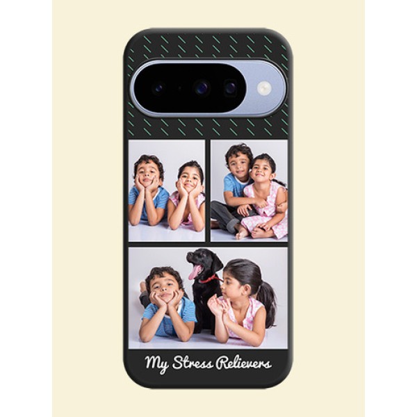 Cross Dotted Pattern with 2 Image Holder On Space Black Custom Soft Matte Mobile Back Cover - Google Pixel 10 5G