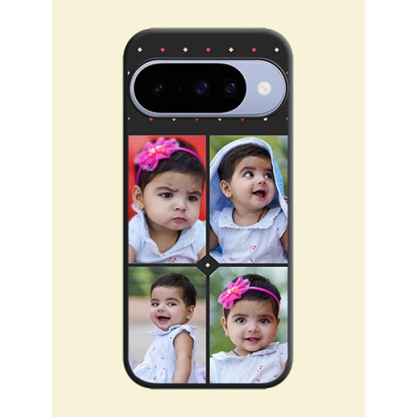 Multicolor Dotted Pattern with 4 Image Holder On Space Black Custom Soft Matte Mobile Back Cover - Google Pixel 10 5G