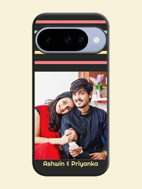 Color Stripes with Photo and Text on Photo On Space Black Custom Soft Matte Mobile Back Cover - Google Pixel 10 5G