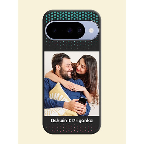 Faded Dots with Grunge Photo Frame and Text On Space Black Custom Soft Matte Mobile Back Cover - Google Pixel 10 5G