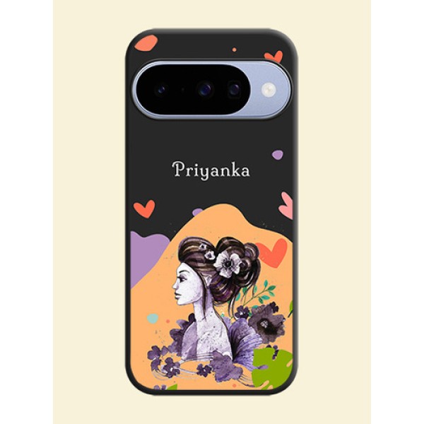 Namecase For Her With Fancy Lady Image On Space Black Custom Soft Matte Mobile Back Cover - Google Pixel 10 5G