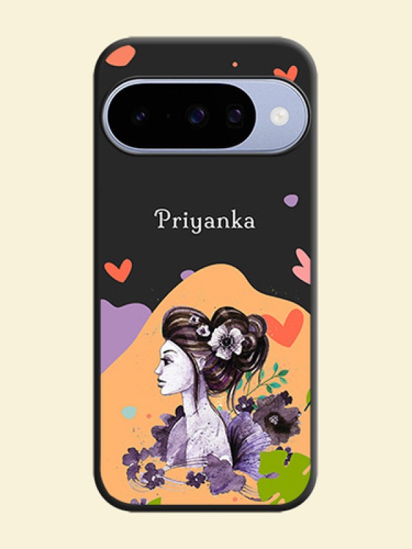 Namecase For Her With Fancy Lady Image On Space Black Custom Soft Matte Mobile Back Cover - Google Pixel 10 5G