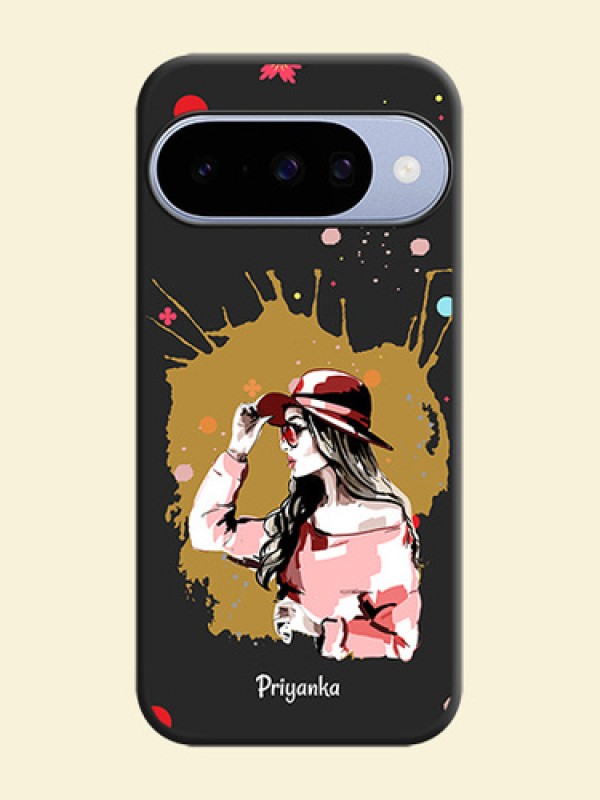 Mordern Lady With Color Splash Background With Custom Text On Space Black Custom Soft Matte Mobile Back Cover - Google Pixel 10 5G