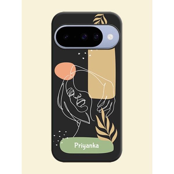 Custom Text With Line Art Of Women & Leaves Design On Space Black Custom Soft Matte Mobile Back Cover - Google Pixel 10 5G
